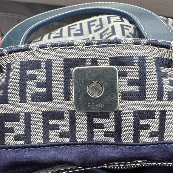 FENDI Vintage Zucchino  Navy Leather & Grey Canvas Tote Bag - Picture 17 of 17